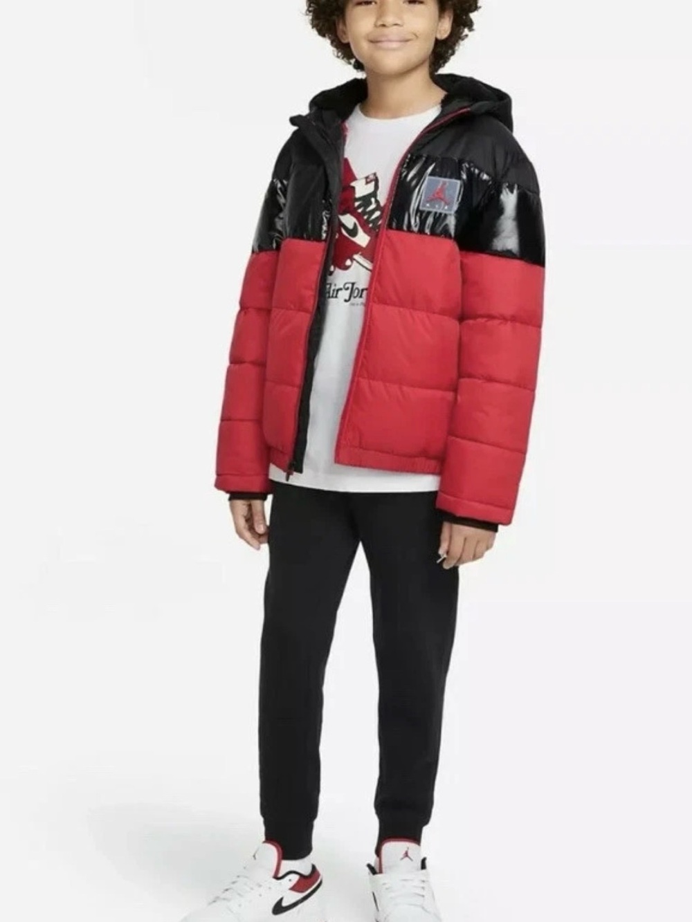 Nike Air Jordan Puffer Jacket Size Large Boys Jumpman Black Red